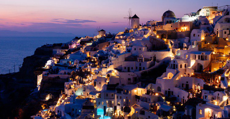 Nuit tombant sur Santorin Grèce 